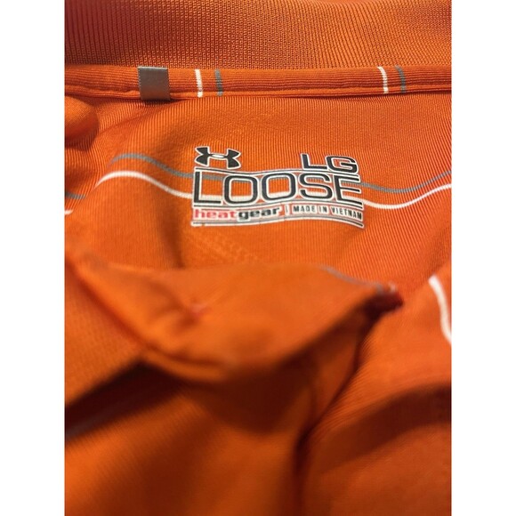 UNDER ARMOUR Polo Shirt Loose Heat Gear Large Men's Orange Short Sleeve Logo - Picture 3 of 3